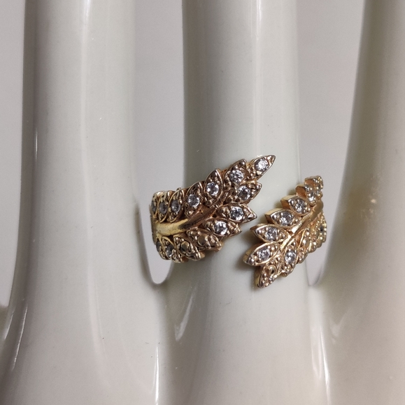 Olive Branch Diamante ring Gold Wash Over Silver Y2K - Picture 5 of 16